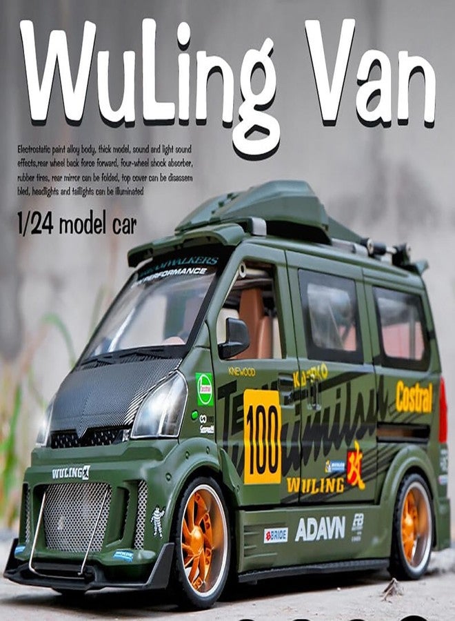 KENIRY Exclusive Alloy Metal Pull Back Die-cast Car Model with Sound Light Mini Auto Toy for Kids Metal Model Toy Car with Sound and Light (1:24 Wuling Van Modified-Green) - Image 2